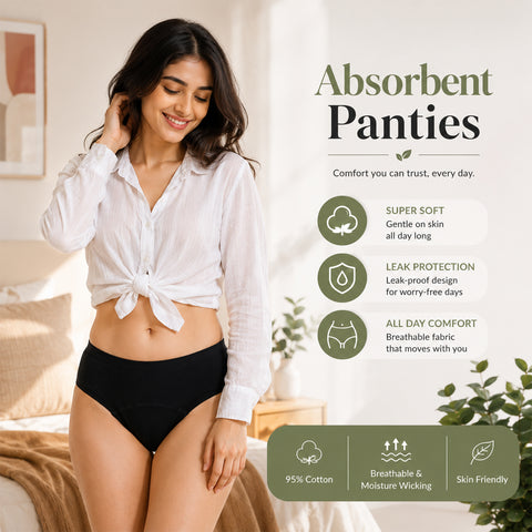 MILDCARES Reusable Period Panty for Women | Hipster Leak-Proof Underwear for Medium to Heavy Flow | 12-Hour Absorbent Full Coverage | Comfortable Maternity & Postpartum Protection – Black