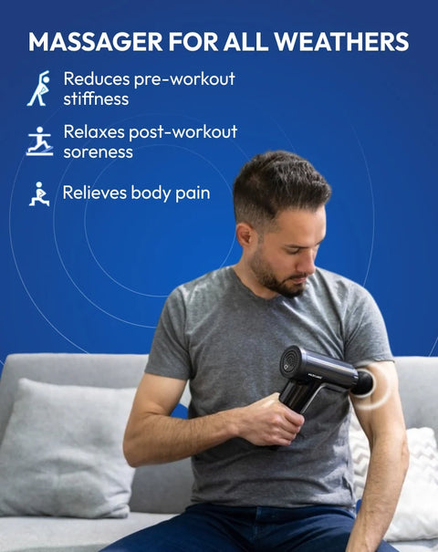 Mildcares Full Body Massager Gun for Pain Relief | Deep Tissue Therapy | 6-Speed Settings, 4 Heads, Rechargeable Silent Motor – Electric Massager for Pain Relief Massager (Black)