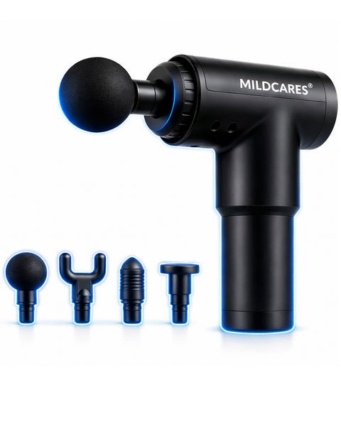 Mildcares Full Body Massager Gun for Pain Relief | Deep Tissue Therapy | 6-Speed Settings, 4 Heads, Rechargeable Silent Motor – Electric Massager for Pain Relief Massager (Black)