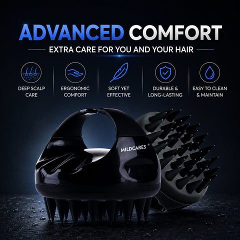 MildCares Jumbo Scalp Massager (Black) | Soft Silicone Bristles Comb for Gentle Scalp Exfoliation, Deep Cleaning & Relaxing Dry/Wet Head Massage | All Hair Types | Shampoo Brush for Men & Women