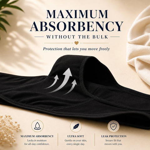 MILDCARES Reusable Period Panty for Women | Hipster Leak-Proof Underwear for Medium to Heavy Flow | 12-Hour Absorbent Full Coverage | Comfortable Maternity & Postpartum Protection – Black