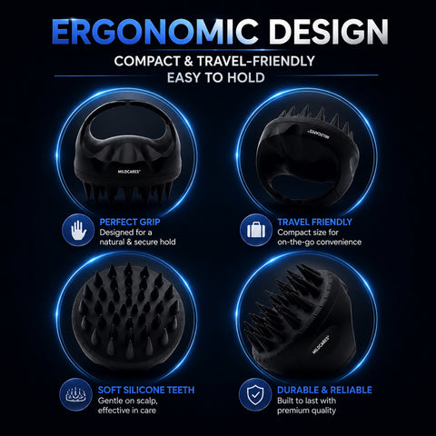 MildCares Jumbo Scalp Massager (Black) | Soft Silicone Bristles Comb for Gentle Scalp Exfoliation, Deep Cleaning & Relaxing Dry/Wet Head Massage | All Hair Types | Shampoo Brush for Men & Women