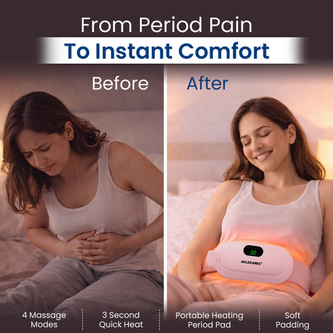 Mildcares Period Pain Relief Massager with Heating Pad | Cordless Menstrual Cramp Belt for Women & Girls Rechargeable Electric Massager Portable & Adjustable Heat Therapy Massager