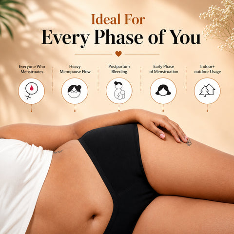 MILDCARES Reusable Period Panty for Women | Hipster Leak-Proof Underwear for Medium to Heavy Flow | 12-Hour Absorbent Full Coverage | Comfortable Maternity & Postpartum Protection – Black