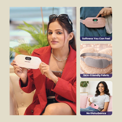 Mildcares Period Pain Relief Massager with Heating Pad | Cordless Menstrual Cramp Belt for Women & Girls Rechargeable Electric Massager Portable & Adjustable Heat Therapy Massager