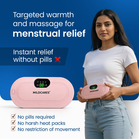Mildcares Period Pain Relief Massager with Heating Pad | Cordless Menstrual Cramp Belt for Women & Girls Rechargeable Electric Massager Portable & Adjustable Heat Therapy Massager