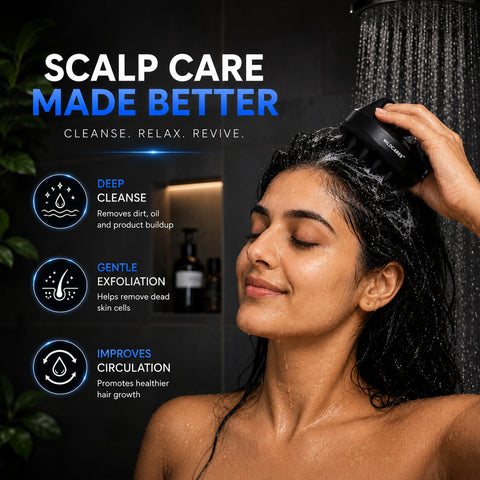 MildCares Jumbo Scalp Massager (Black) | Soft Silicone Bristles Comb for Gentle Scalp Exfoliation, Deep Cleaning & Relaxing Dry/Wet Head Massage | All Hair Types | Shampoo Brush for Men & Women