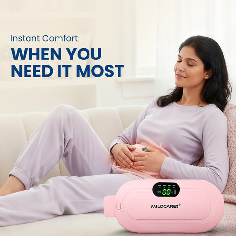 Mildcares Period Pain Relief Massager with Heating Pad | Cordless Menstrual Cramp Belt for Women & Girls Rechargeable Electric Massager Portable & Adjustable Heat Therapy Massager