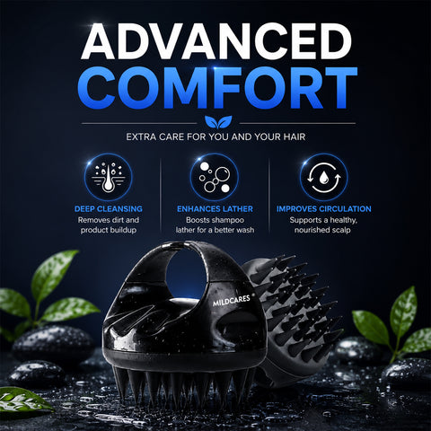 MildCares Jumbo Scalp Massager (Black) | Soft Silicone Bristles Comb for Gentle Scalp Exfoliation, Deep Cleaning & Relaxing Dry/Wet Head Massage | All Hair Types | Shampoo Brush for Men & Women