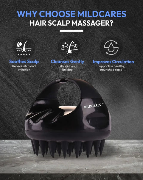 MildCares Jumbo Scalp Massager (Black) | Soft Silicone Bristles Comb for Gentle Scalp Exfoliation, Deep Cleaning & Relaxing Dry/Wet Head Massage | All Hair Types | Shampoo Brush for Men & Women