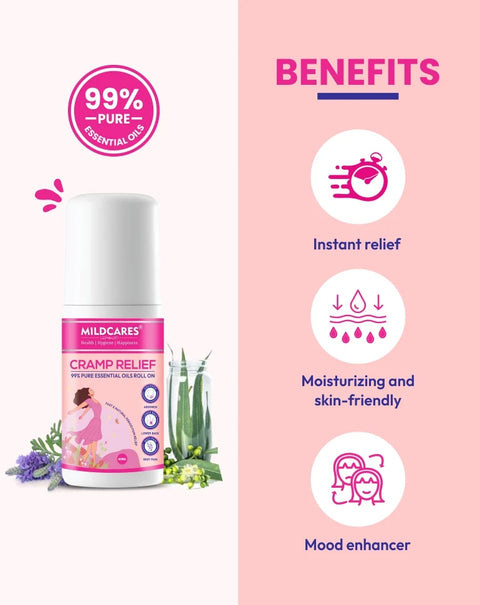 MildCares Cramp Relief 99% Pure Essential Oils Roll On– 40ml | Quick, Targeted, and Effective Relief