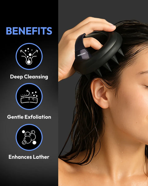MildCares Jumbo Scalp Massager (Black) | Soft Silicone Bristles Comb for Gentle Scalp Exfoliation, Deep Cleaning & Relaxing Dry/Wet Head Massage | All Hair Types | Shampoo Brush for Men & Women