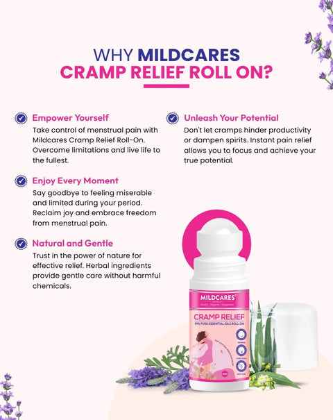 MildCares Cramp Relief 99% Pure Essential Oils Roll On– 40ml | Quick, Targeted, and Effective Relief