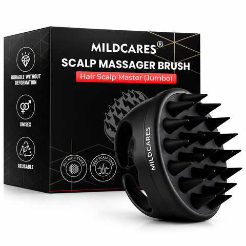 MildCares Jumbo Scalp Massager (Black) | Soft Silicone Bristles Comb for Gentle Scalp Exfoliation, Deep Cleaning & Relaxing Dry/Wet Head Massage | All Hair Types | Shampoo Brush for Men & Women