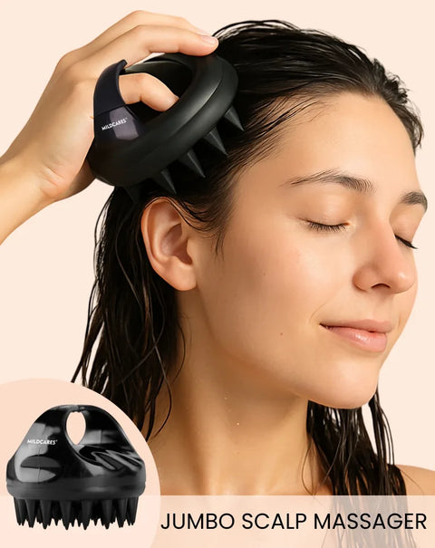 MildCares Jumbo Scalp Massager (Black) | Soft Silicone Bristles Comb for Gentle Scalp Exfoliation, Deep Cleaning & Relaxing Dry/Wet Head Massage | All Hair Types | Shampoo Brush for Men & Women