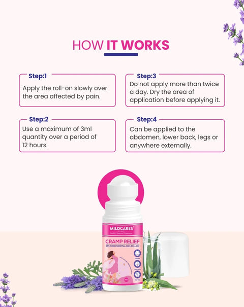 MildCares Cramp Relief 99% Pure Essential Oils Roll On– 40ml | Quick, Targeted, and Effective Relief
