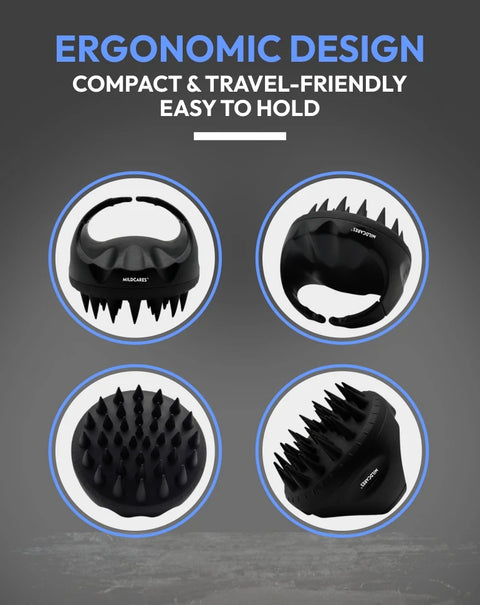 MildCares Jumbo Scalp Massager (Black) | Soft Silicone Bristles Comb for Gentle Scalp Exfoliation, Deep Cleaning & Relaxing Dry/Wet Head Massage | All Hair Types | Shampoo Brush for Men & Women
