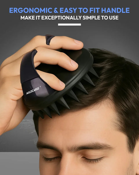 MildCares Jumbo Scalp Massager (Black) | Soft Silicone Bristles Comb for Gentle Scalp Exfoliation, Deep Cleaning & Relaxing Dry/Wet Head Massage | All Hair Types | Shampoo Brush for Men & Women