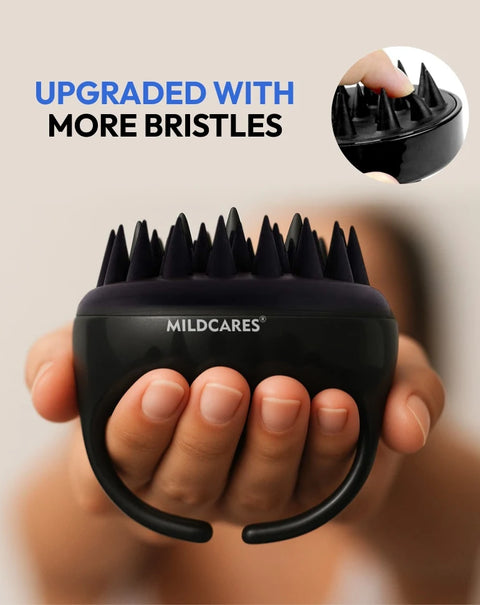 MildCares Jumbo Scalp Massager (Black) | Soft Silicone Bristles Comb for Gentle Scalp Exfoliation, Deep Cleaning & Relaxing Dry/Wet Head Massage | All Hair Types | Shampoo Brush for Men & Women